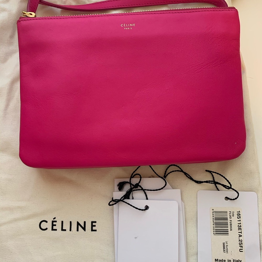 Celine Trio Small Fuchsia Pink Crossbody Handbag